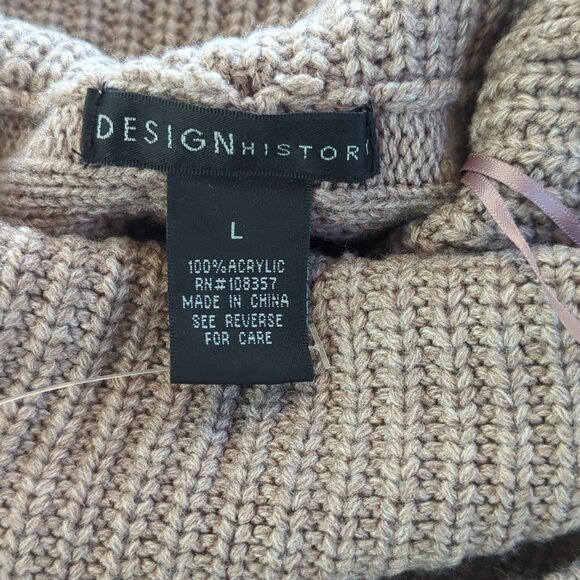 Design History Women’s Poncho Tan Sweater Large Cowl Neck Cable Knit Pullover - Picture 8 of 10